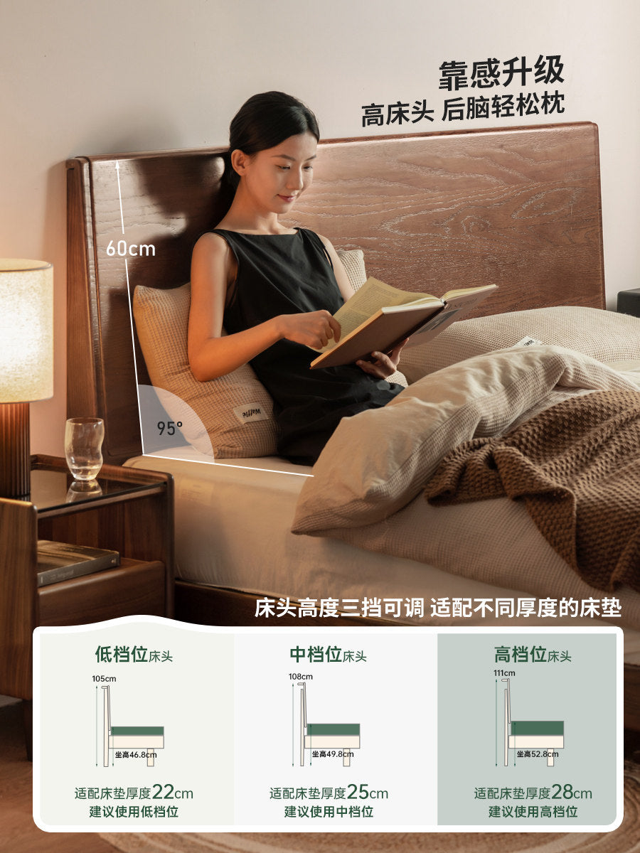 实木床现代简约大板床卧室原木风双人床胡桃色齐边床